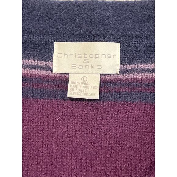 Christopher & Banks Striped 100% Wool Sweater Women's Size L Shoulder Pads Retro - Picture 5 of 9